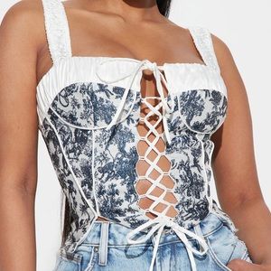 Corset Top - White/Blue